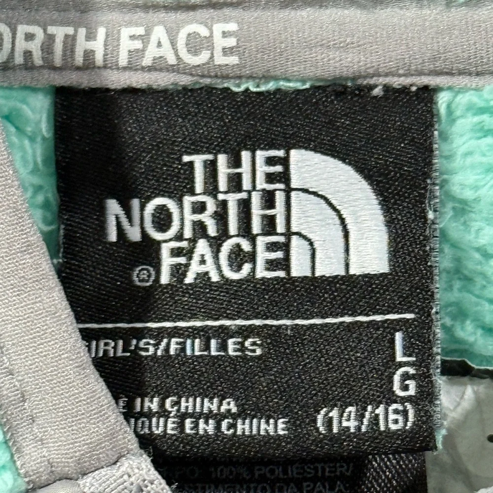 The North Face Girls Size L Soft Fuzzy Bermuda Green Fleece Hooded Jacket